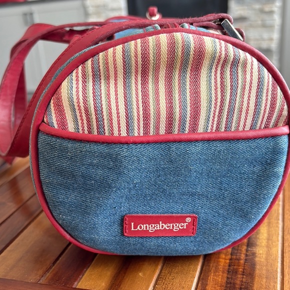 Longaberger Homestead Red and Blue Hand Bag with Denim Design - Picture 4 of 10